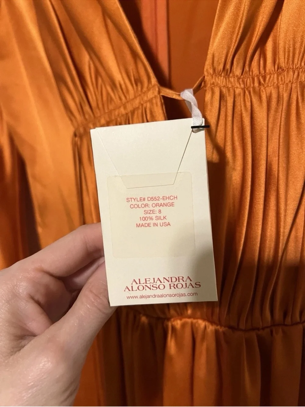 NWT Alejandra Alonso Rojas Orange Midi Satin Silk Dress Nwt Sz 8    E